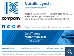 Logos, banners and social media buttons in signatures
