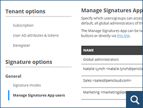 Delegation of signature management rights
